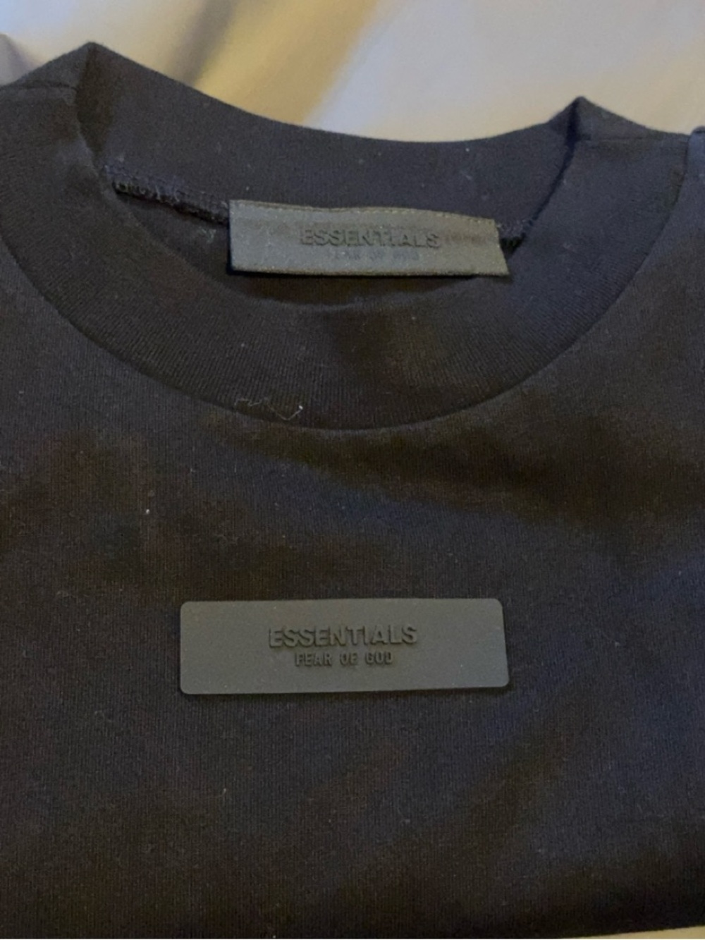 Essentials Black Rubber Logo Crewneck Tee